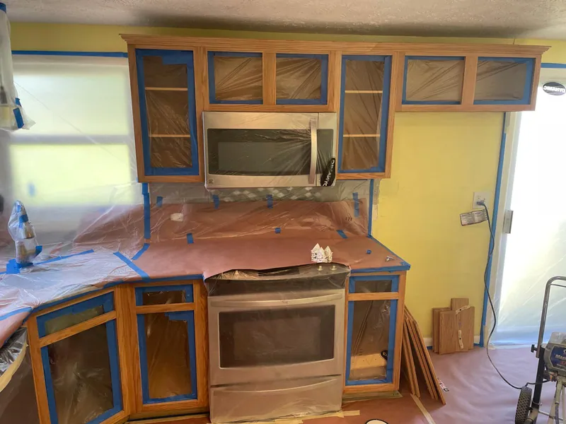 Kitchen masked and sealed before spraying